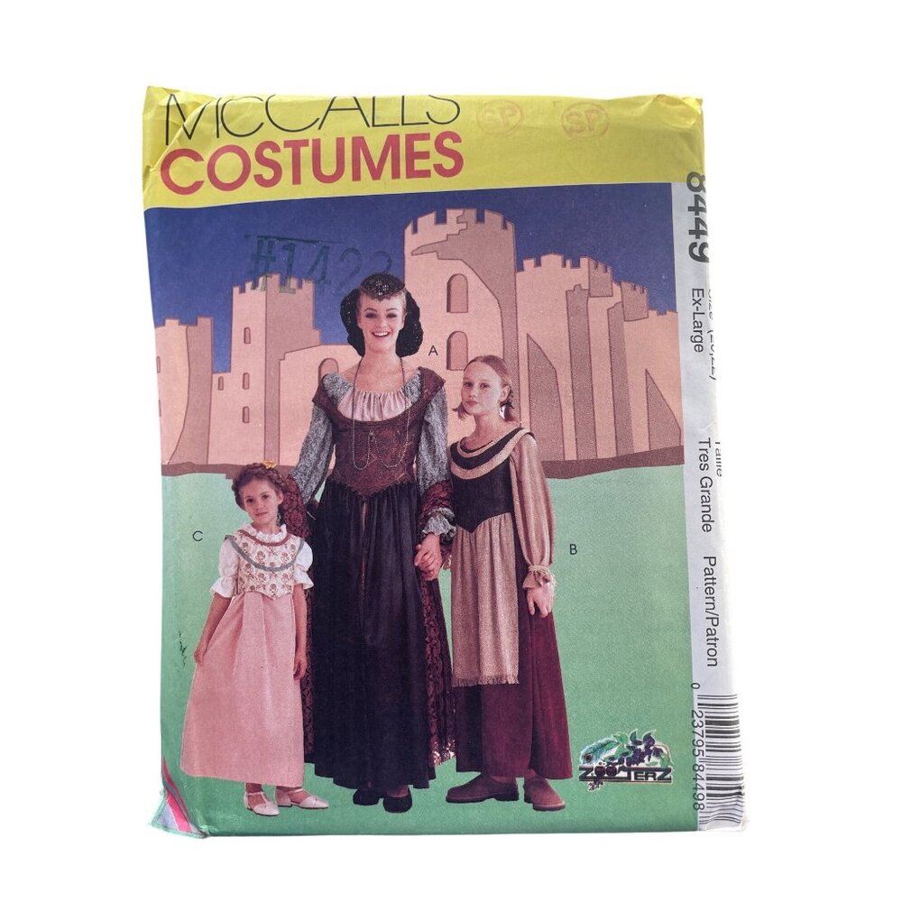 McCalls 8449 Costume Sewing Pattern Misses Size XL (20-22) Medieval Theme UNCUT